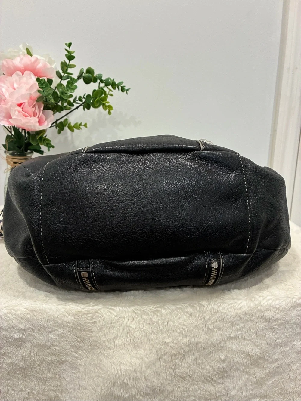 MAXX New York Black Leather Studded Hobo Bag Leopard Scarf Rocker Y2K